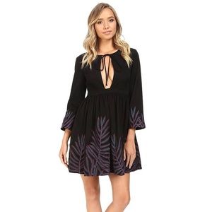 Mara Hoffman Leaf Embroidered Long Sleeve Mini Dress in Black, blue/pink, Size 4